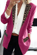 Karleedress Leopard Splice Open Front Long Sleeve Blazer