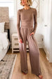 Long Sleeves Slim Fit Top Elastic Waist Wide Leg Pants Loungewear Set