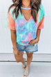 Karleedress V Neck Cut Out Short Sleeve Tie Dye T-shirt