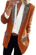 Karleedress Leopard Splice Open Front Long Sleeve Blazer