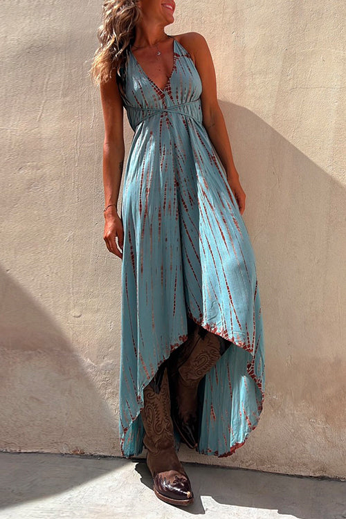 Karleedress V Neck High Low Hem Tie Dye Maxi Cami Dress