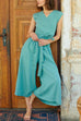 Karleedress Tie Waist Wrapped Top and Wide Leg Cropped Pants Cotton Linen Set