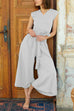 Karleedress Tie Waist Wrapped Top and Wide Leg Cropped Pants Cotton Linen Set