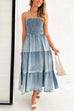 Karleedress Strapless Tube Side Slit Ruffle Tiered Denim Dress