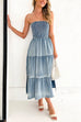 Karleedress Strapless Tube Side Slit Ruffle Tiered Denim Dress