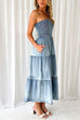 Karleedress Strapless Tube Side Slit Ruffle Tiered Denim Dress