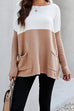 Karleedress Long Sleeve Color Block Pockets Knit Pullovers