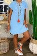 KD Solid V Neck Short Sleeve Cotton Linen Dress