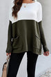 Karleedress Long Sleeve Color Block Pockets Knit Pullovers