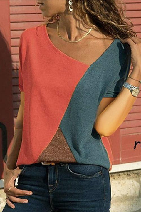 Karleedress Color Block Short Sleeves Tops