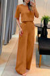 Karleedress Crewneck Short Sleeve Crop Top Wide Leg Palazzo Pants Outfits Set