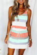 Karleedress Drawstring Waist Tie Shoulder Stripes Color Block Cami Dress