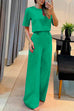 Karleedress Crewneck Short Sleeve Crop Top Wide Leg Palazzo Pants Outfits Set