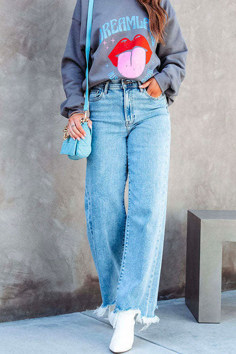 Karleedress Raw Hem Wide Leg Casual Denim Pants