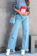 Karleedress Raw Hem Wide Leg Casual Denim Pants