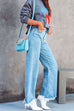 Karleedress Raw Hem Wide Leg Casual Denim Pants