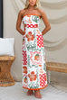 Strapless Ric Rac Trim Printed Maxi Party Dress